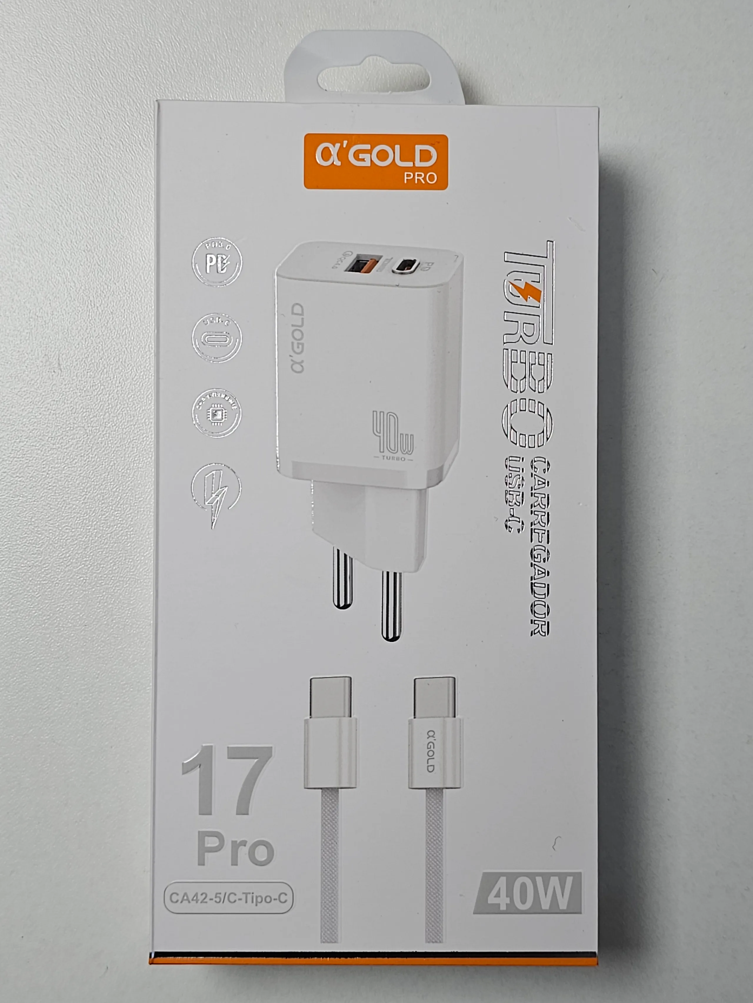 Carregador Completo A'Gold Turbo 40W USBA/USBC-Lightning CA42-6